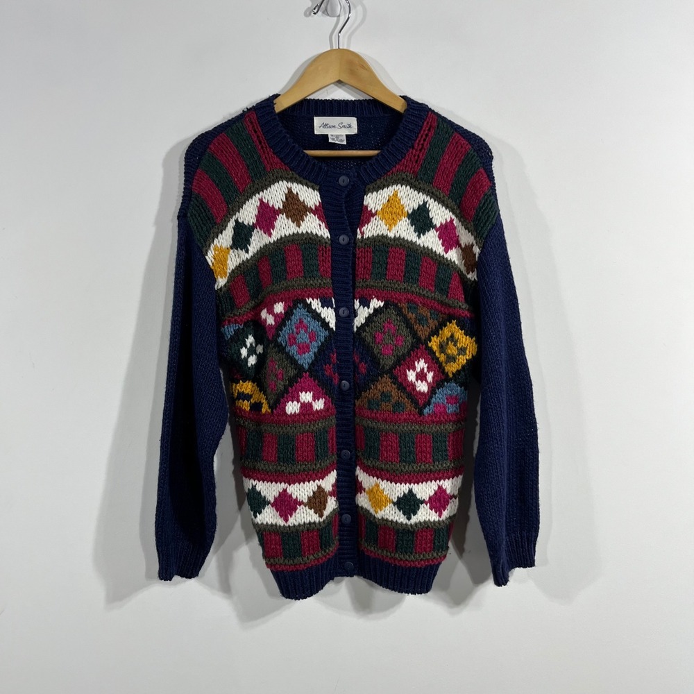 Allison Smith VTG Folk Fair Isle Cottagecore Knit Cardigan Sweater Womens Medium
